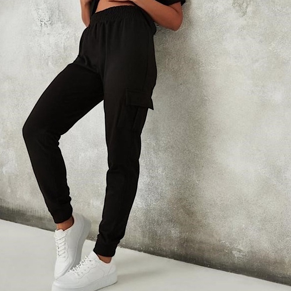 Missguided Black Loopback Cargo Joggers